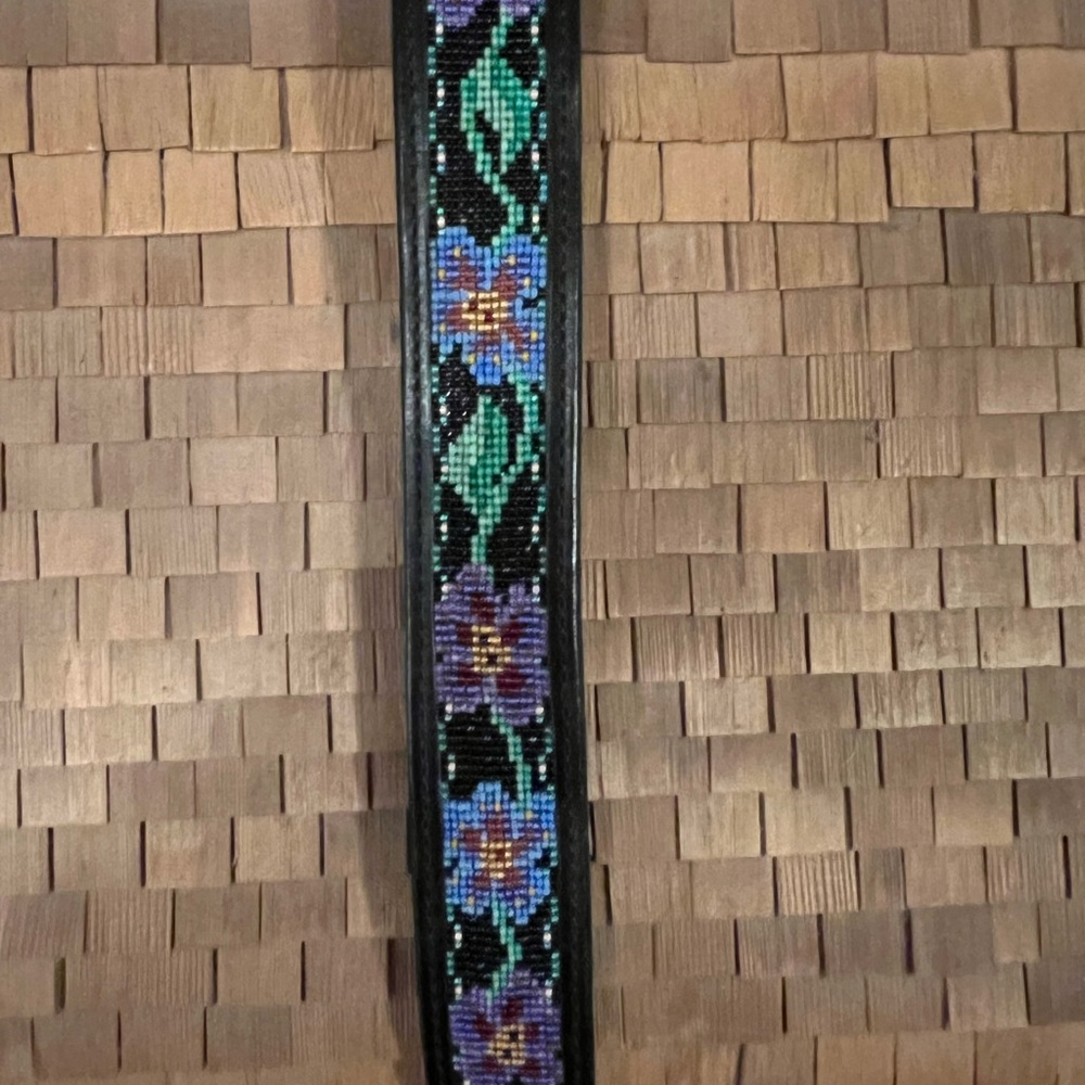 Hand Beaded, Hand Tooled Genuine Leather Belt by Megan Jones vintage